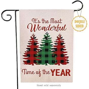 Hzppyz It's The Most Wonderful Time of The Year Christmas Tree Garden Flag, Decorative Merry Xmas Outdoor Flag Sign, Rustic Burlap House Yard Flag Winter Outside Decoration Home Decor Flag 12.5 x 18