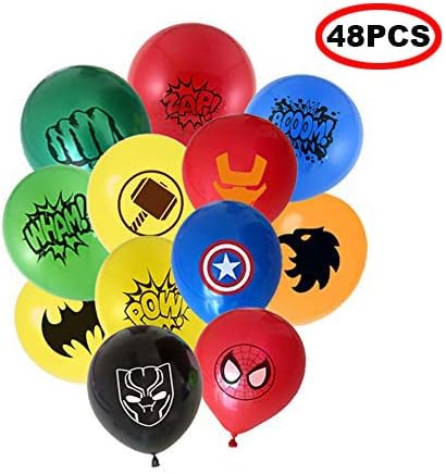 48PCS Super hero 12" Latex Balloons 12 different patterns for Kids Birthday Party Favor Supplies Decorations