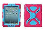Pepkoo Ipad Mini 1& 2 Case Plastic Kid Proof Extreme Duty Dual Protective Back Cover with Kickstand and Sticker for Ipad Mini 1&2 - Rainproof Sandproof Dust-proof Shockproof (Pink/blue)
