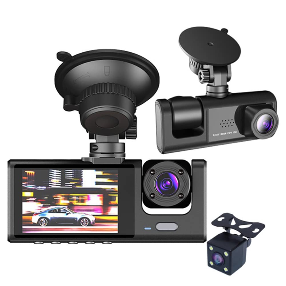 Oewnvmd 3 Camera Lens Front and Rear Inside Dashcam HD 1080P Video Recorder Night Vision