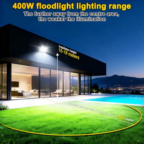 CREATESTAR Outdoor LED Spotlight 400W, Outdoor LED Spotlights 6500K 40000LM Cool White Light, IP66 Waterproof Outdoor Headlight for Sports Warehouse Garage Garden Parking Field Courtyard, 1 Pieces