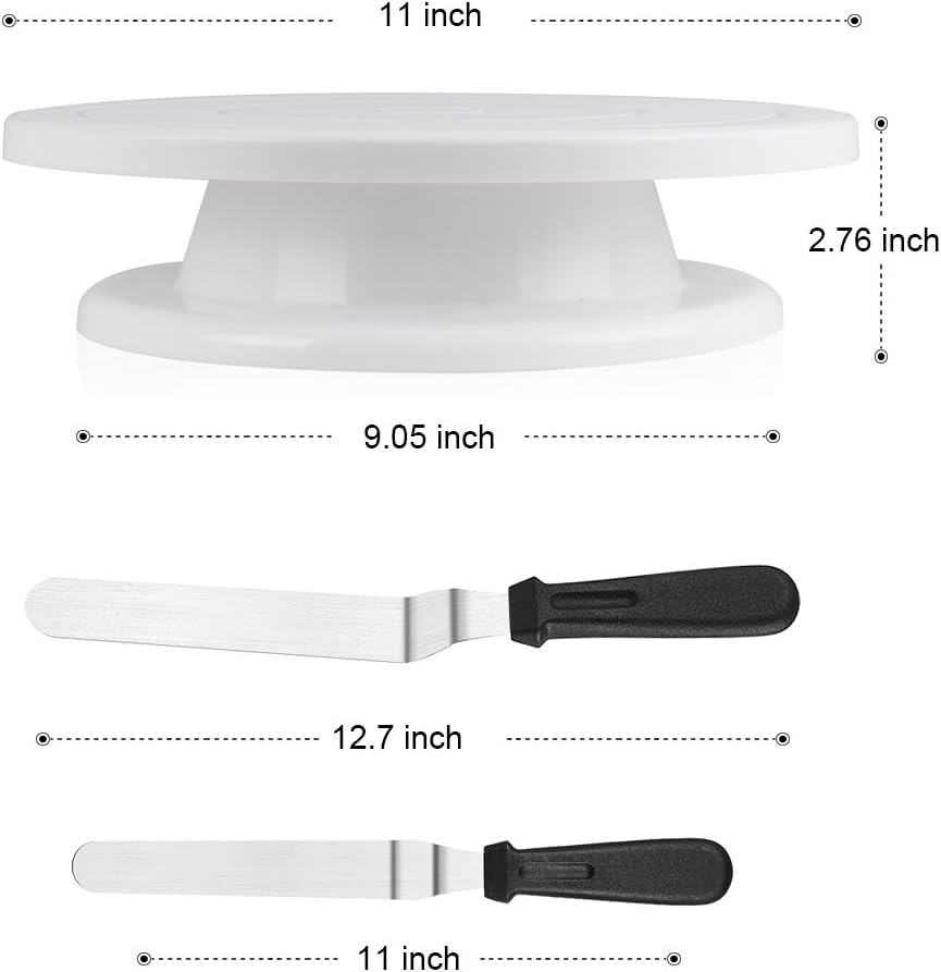  | Kootek 11 Inch Rotating Cake Turntable with 2 Icing Spatula and 3 Icing Smoother, Revolving Cake Stand White Baking Cake Decorating Supplies: Cake Stands