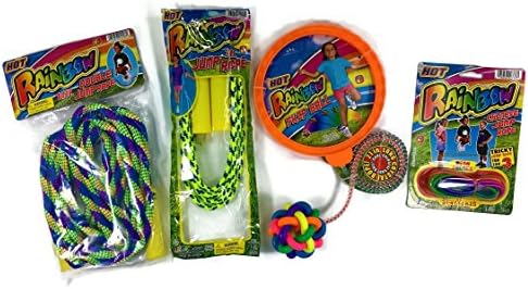 Jumping Toys| kids Jump| fun and sport| Jumping Bundle Combo with 1 jump rope Aston, 1 double jump rope, 1 skip ball and 1 Chinese neon colors jump rope| Great birthday party favors| Colors may vary