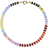 Beaded Gemstone Necklace for Women, Colorful Boho Bead Choker Necklace Natural Stone Freshwater Pearl Surfer Beach Necklace 14K Gold Plated Summer Handmade Jewelry Gifts