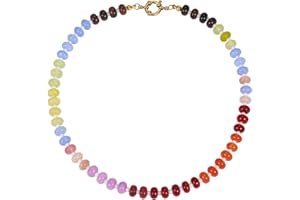 QITIAN Beaded Gemstone Necklace for Women, Colorful Boho Bead Choker Necklace Natural Stone Freshwater Pearl Surfer Beach Necklace 14K Gold Plated Summer Handmade Jewelry Gifts