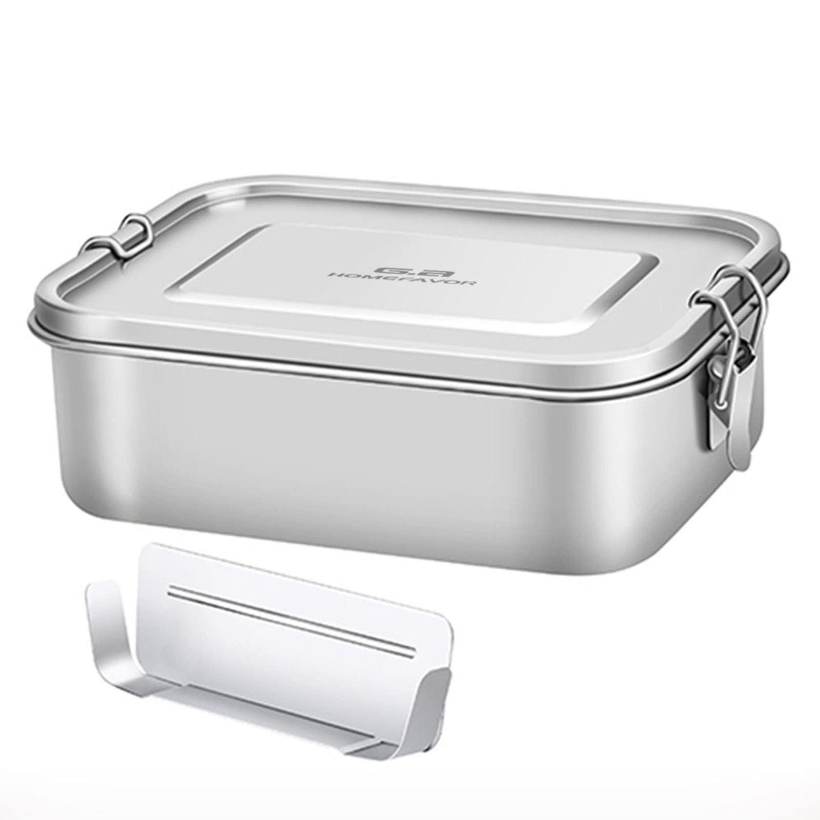 View 1 of G.a HOMEFAVOR Divided Stainless Steel Bento Box, 2 Compartments Lunch Box, Lock Clips Design, 1200ML Metal Lunch Box Containers, Sandwich Container - Dishwasher Safe - Leak Proof