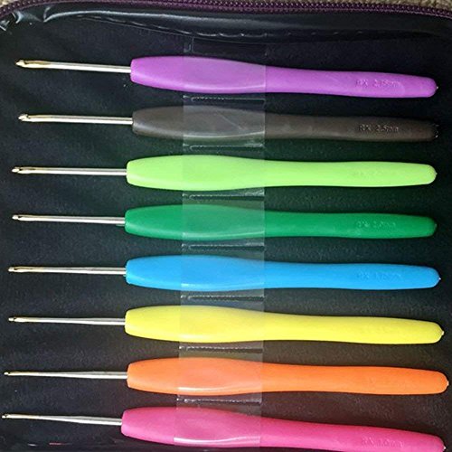 JISTL Crochet Hooks Set,Crochet Hooks Knitting Needles,Eye Blunt Needles Crochet Needles Set with Case,Ergonomic Handle Colorful Plastic Handles Knitting Needles Weave Yarn Case 16