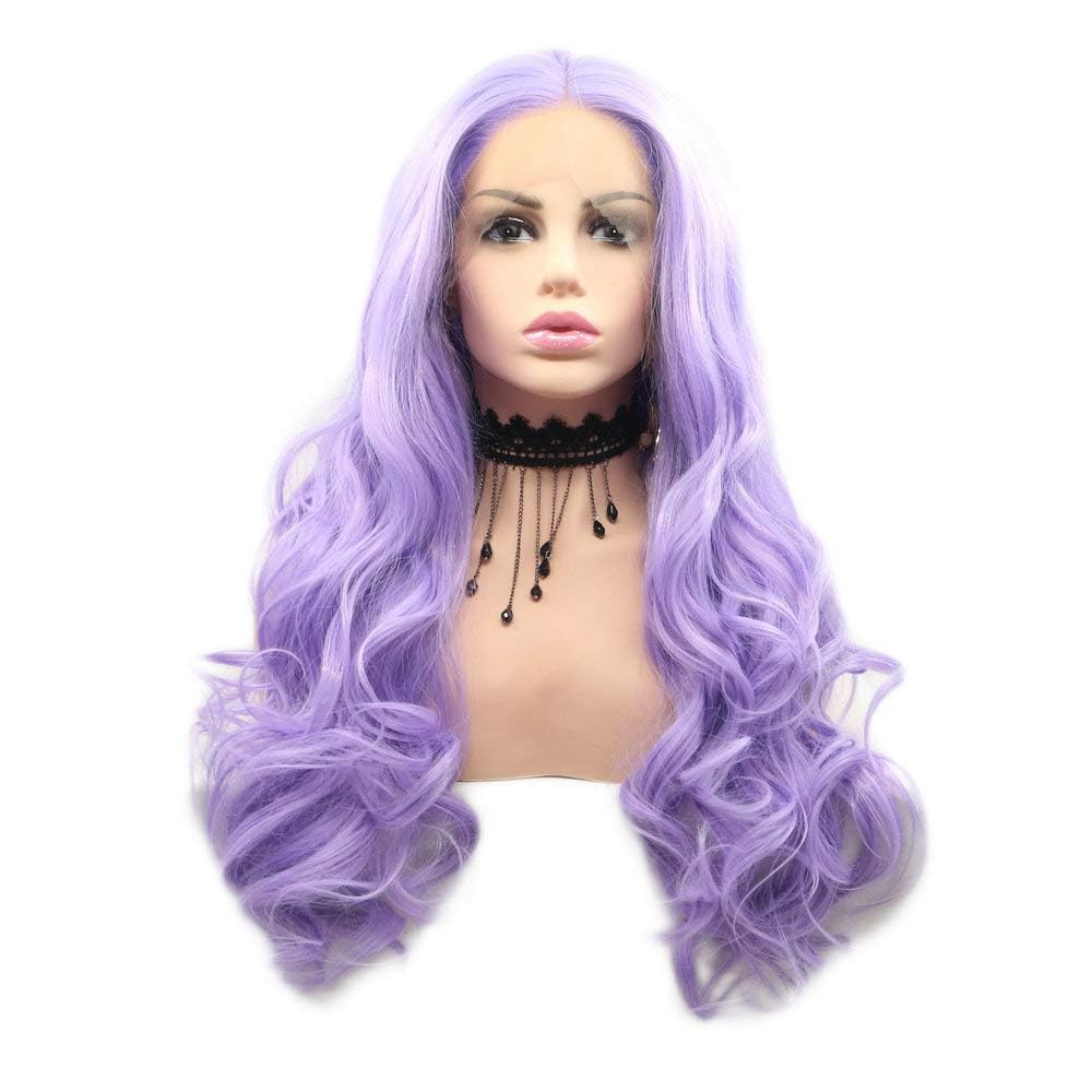 Lavender Wig Body Wave Lace Front Wigs for Women Ladies Drag Queen Pastel Lilac Purple Long Cosplay Party Hair Heat Resistant Synthetic Middle Parting Wig