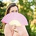 Bememo 12 Pack 8.3 Inch Chinese Paper Foldable Hand Fan for Women, Paper Silk Bamboo Handheld Decorative for Wedding Bridal Shower Festival Dance Decoration Party Favors DIY (Pink)