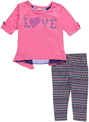 Girls Luv Pink Little Girls' "Love Rhinestones" 2-Piece Outfit - hot pink, 4