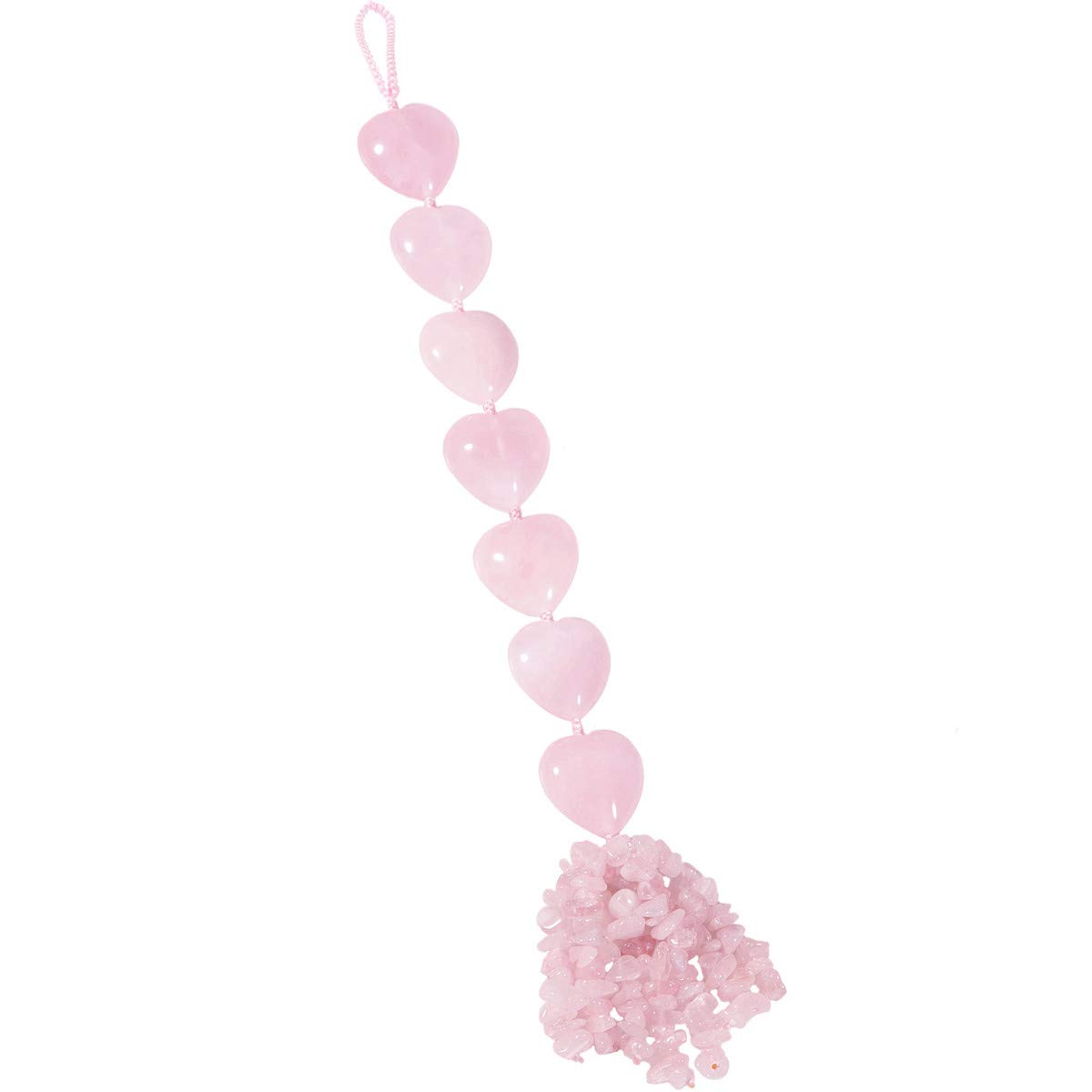 Nupuyai Rose Quartz Heart Crystal Stone Hanging Ornament, Spiritual Healing Tumbled Gemstones Good Luck Fengshui Ornament for Car Home Decor, Reiki Yoga Meditation, 30-32cm