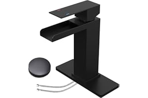 Waterfall Spout Bathroom Faucet, Homfan Widespread Single Handle 1 or 3 Hole Large Spout Lavatory Sink Waterfall Faucet with 