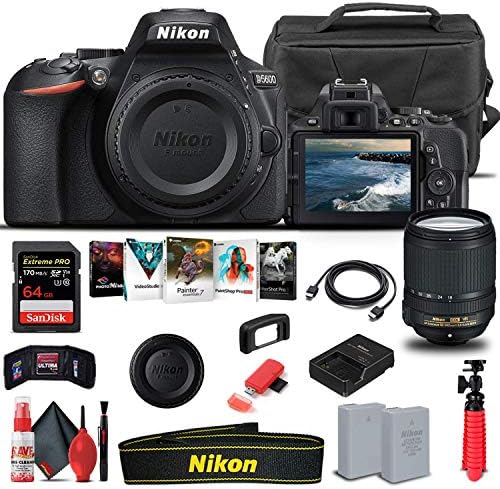 Nikon D5600 DSLR Camera with 18-140mm Lens (1577) + 64GB Memory Card + Case + Corel Photo Software + EN-EL14 A Battery + CardReader + HDMI Cable + Cleaning Set + Flex Tripod + Memory Wallet (Renewed)