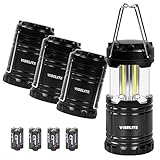 VIBELITE Led Lantern，Camping Lantern Collapsbile COB light with 12 AA Batteries Survival Kit for Emergency IP54 for Hiking Emergencies Hurricanes 4 Pack Black
