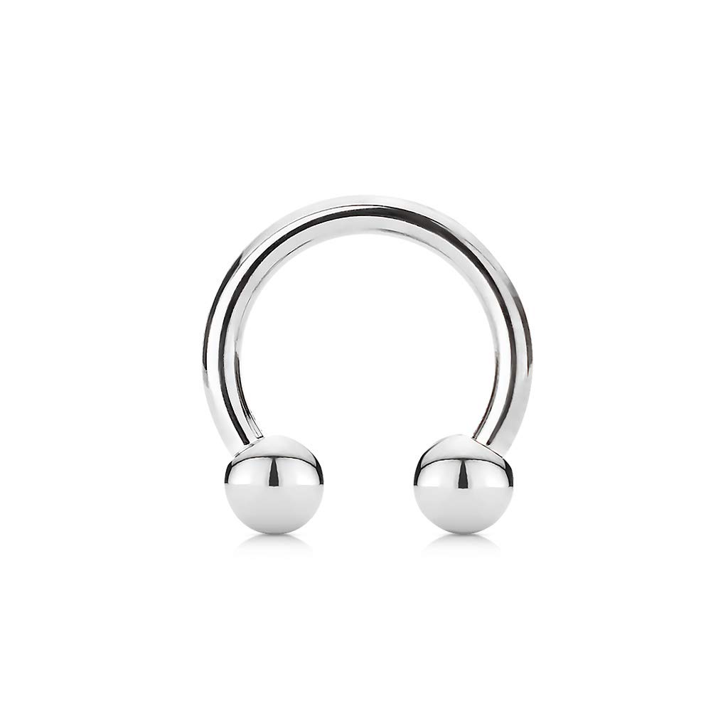 PiercedOff 316L Surgical Steel Horseshoe Barbell with externally threaded balls - Bar Thickness 14GA (1.6mm) / Bar Diameter 10mm / Ball Size 5mm