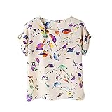 Wexinbuy Womens Crew Neck Cool Chiffon Loose T-shirt