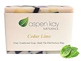 Cedar Lime Soap, 100% Natural & Organic, With Organic Shea Butter & Organic Olive Oil. Scented With Pure Essential Oils, GMO Free, Preservative Free. Handmade, 4.5 oz. Bar.