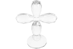 TOPPERFUN Transparent Crystal Standing Cross Figurine Glass Desk Decor Memorial Tribute Christian Home Office