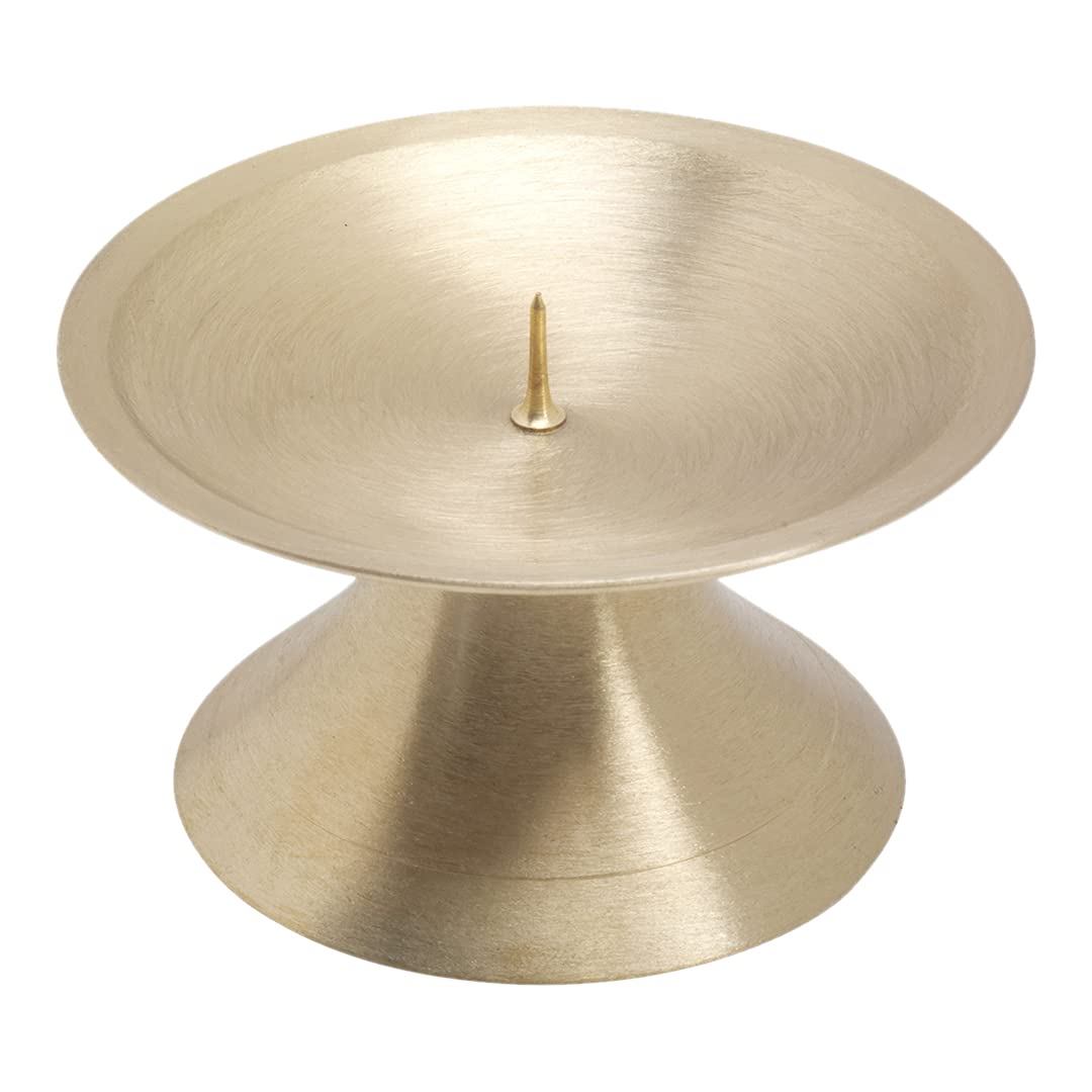 NKlaus Disc Candlestick Ø9cm Brass gold Candlestick matt Altar Candlestick with spike 10716