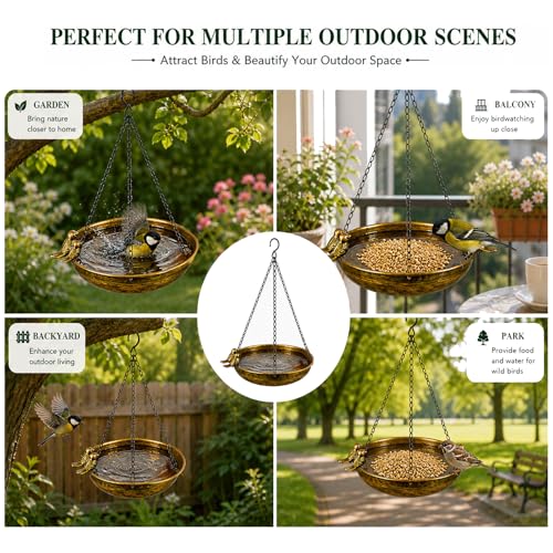 ZhouWei Bain d'oiseaux Suspendu en Métal, 25 cm Diamètre Abreuvoir Oiseaux Exterieur Suspendues, Bain Suspendu pour Oiseaux Jardin, Arrière Cour, Terrasse, Petits Decoration Jardin Balcon