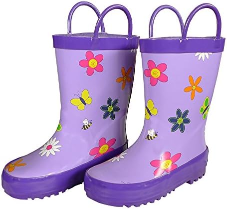 Foxfire Girls Purple Floral Butterfly Print Rubber Boots 5 Toddler