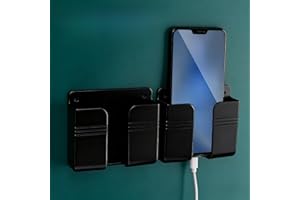 4 Pcs Wall Mount Phone Holder Bedside Self-Adhesive Organizer Storage Box Plastic Charging Phone Stand Remote Racks Holder fo