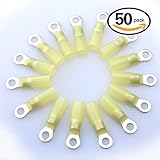 Glarks 50pcs 12-10 Gauge M5 Ring Nylon Heat Shrink Waterproof Quick Disconnect Electrical Insulated Crimp Terminals Connectors Assortment Kit