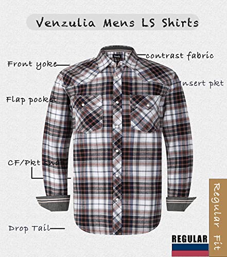 MEN’S WESTERN SNAP CASUAL SHIRT TWO POCKET LONG SLEEVE FLANNEL SHIRT (WHTBRW. 2X)