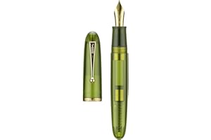 WIKULT Jinhao 9019 DaDao Series Fountain Pen, Size 8 Fine Cardiogram Nib with Large Ink Converter, Transparent Olive Green Acrylic Design Smooth Writing Pen (Gold Trim)