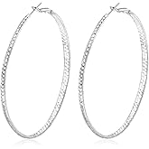Circle Hammered Hoop Earrings for Women - Silver Hypoallergenic Lightweight Large Textured Post Hoop Earrings Jewelry Gifts
