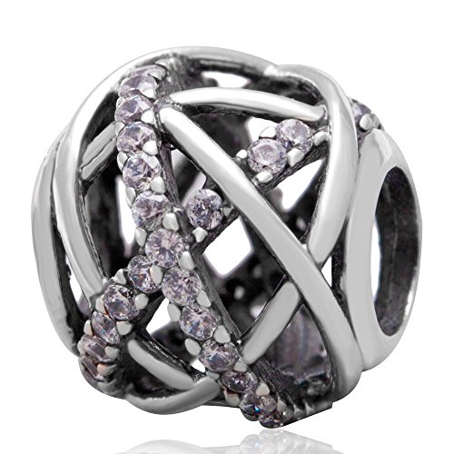 Hoobeads Jewelry Authentic 925 Sterling Silver Galaxy Charm with Clear cz Stone Fits Pandora Bracelets (Gold)