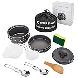 KEMP Travel Camping Cookware - 10pcs Backpacking Cooking Equipment - compact, lightweight anodized pot & pan - Nonstick Cookset - Hiking Mess Kit - Outdoor Gear - Camping Utensil Set