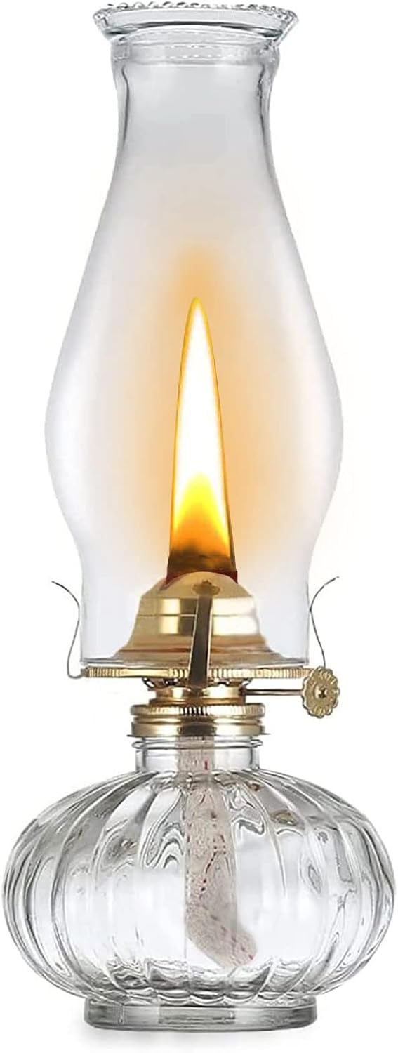 Oil Lamps & Accessories - LPMHTEQ Large Oil Lamp Lantern Vintage Clear Oil Lamps for Indoor Use Home Decor Lighting Glass Kerosene Lamp Rustic Classic Old Oil Lantern Antique Chamber Hurricane Lamp