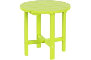 Costaelm Round Outdoor Side Tables, Adirondack Patio Tables for Outside, HDPE Patio End Table Weather Resistant, Balcony Table for Pool, Seaside, Backyard, Porch, Indoor Companion, Lime