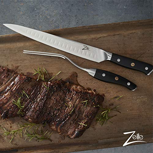Meat Carving Knife and Fork Set (10 Inch) by Zelite Infinity - Alpha-Royal Japanese Series - Japanese AUS10 Super Steel 67-Layer Damascus - For Professional Chefs and Home Cooks