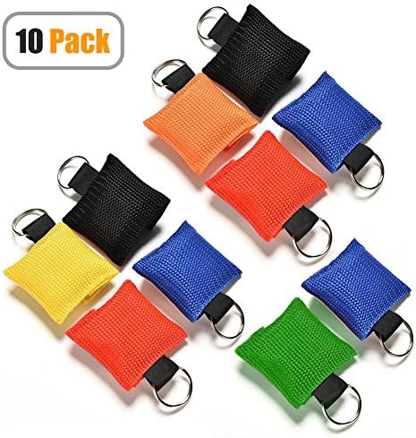 Emergency Keychain Rescue Key Ring Face Shield Mask CPR Resuscitator One-way Emegency CPR Face Shields First Aid Rescue Bag - 10 Packs