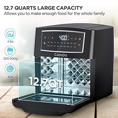 CalmDo Air Fryer Toaster Oven 12.7 Quarts, Rotisserie, Dehydrator, Convection Oven, 18 functions to Fry, Roast, Dehydrate, Bake, Reheat, 10 Accessories & Recipe Included, Black - Thumbnail 3