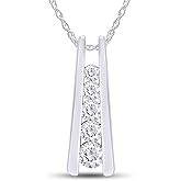 1.25 Carat Lab Created Moissanite or Lab Grown Diamond Five Stone Journey Bar Pendant Necklace In 14k Gold Over Sterling Silver Jewelry With 18" Chain, Gift For Her