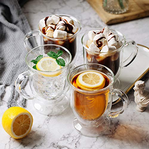 BTäT- Coffee Mug, Coffee Glass, Set of 4 (12oz, 350ml), Double Wall Glass Coffee Cups, Tea Cups, Latte Cups, Glass Coffee Mug, Beer Glasses, Latte Mug, Clear Mugs, Glass Cups, Glass Tea Mugs, Irish - Thumbnail 2