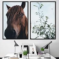 2 Piece Framed Canvas Wall Art Horse Looking into Camera Canvas Prints Home Artwork Decoration for Living Room,Bedroom - 16