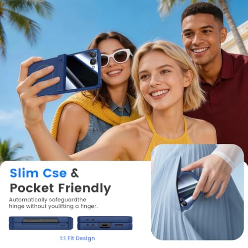 HWeggo Galaxy Z Flip 7 Case, with [Anti-Spy Screen Protector] [MagSafe Compatible] [Strong Stand] [Wireless Charging] Case for Samsung Galaxy Z Flip 7 5G, Blue