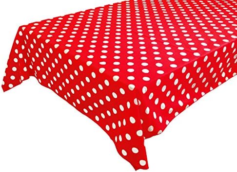 Zen Creative Designs® Premium Cotton Table Cloth Polka Dots / Spots (58" x 126" Rectangle, White Red)