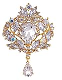 Danbihuabi Clear Glass Flower Brooch Pin Jewelry 5 Syles (gold plated white)