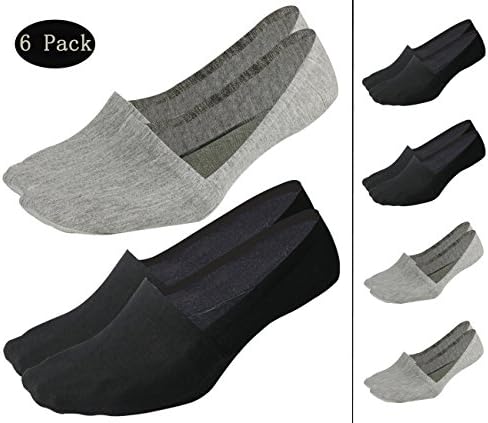 Mens No Show Socks Non-Slip Grips Casual Low Cut Boat Sock 6 Pack (6-12, 3Black+3Grey)