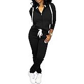 CLOCOR Track Suits for Women Set - Casual 2 Piece Outfits Sweatsuit Pocket Hoodies Long Sleeve with Patchwork Pants Set