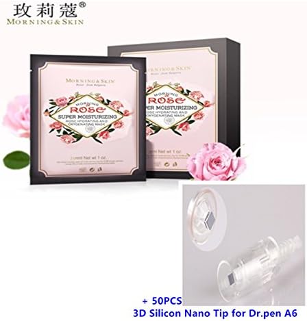 Morning Skin Super Moisturizing Bulgarian Damascus Rose Hydrating Oxygenated Face Masks 25ml x 6 Pieces/Box &amp; Dr. Pen A6 Cartridges 50PCS (Face Masks +3D Silicon Nano Cartridges, White)