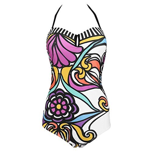 Ayliss Graceful Women One Piece Floral Printed Bikini Monokini Push-up Swimsuit,S