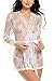 Avidlove Women's Lace Kimono Sexy Nightgown Transparent Mesh lingerie, White, Medium