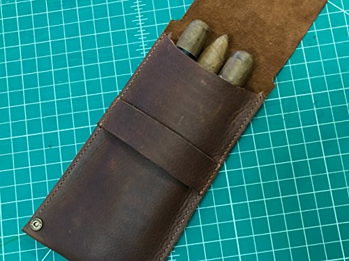 Leather Cigar Case Pouch | Kodiak | Handmade | Full-Grain Leather | Holds 3 Standard Cigars | Shotgun Shell-Style Rivets