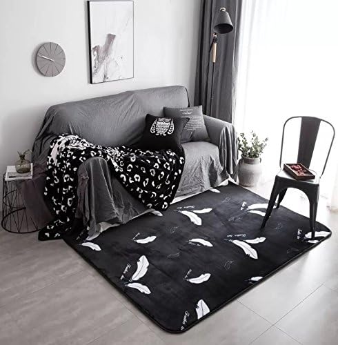 SHIXMAT Modern minimalist black velvet. South Korea wind slip baby sitting room bedroom balcony table carpet tatami,1950MM x 1950MM,Feather love
